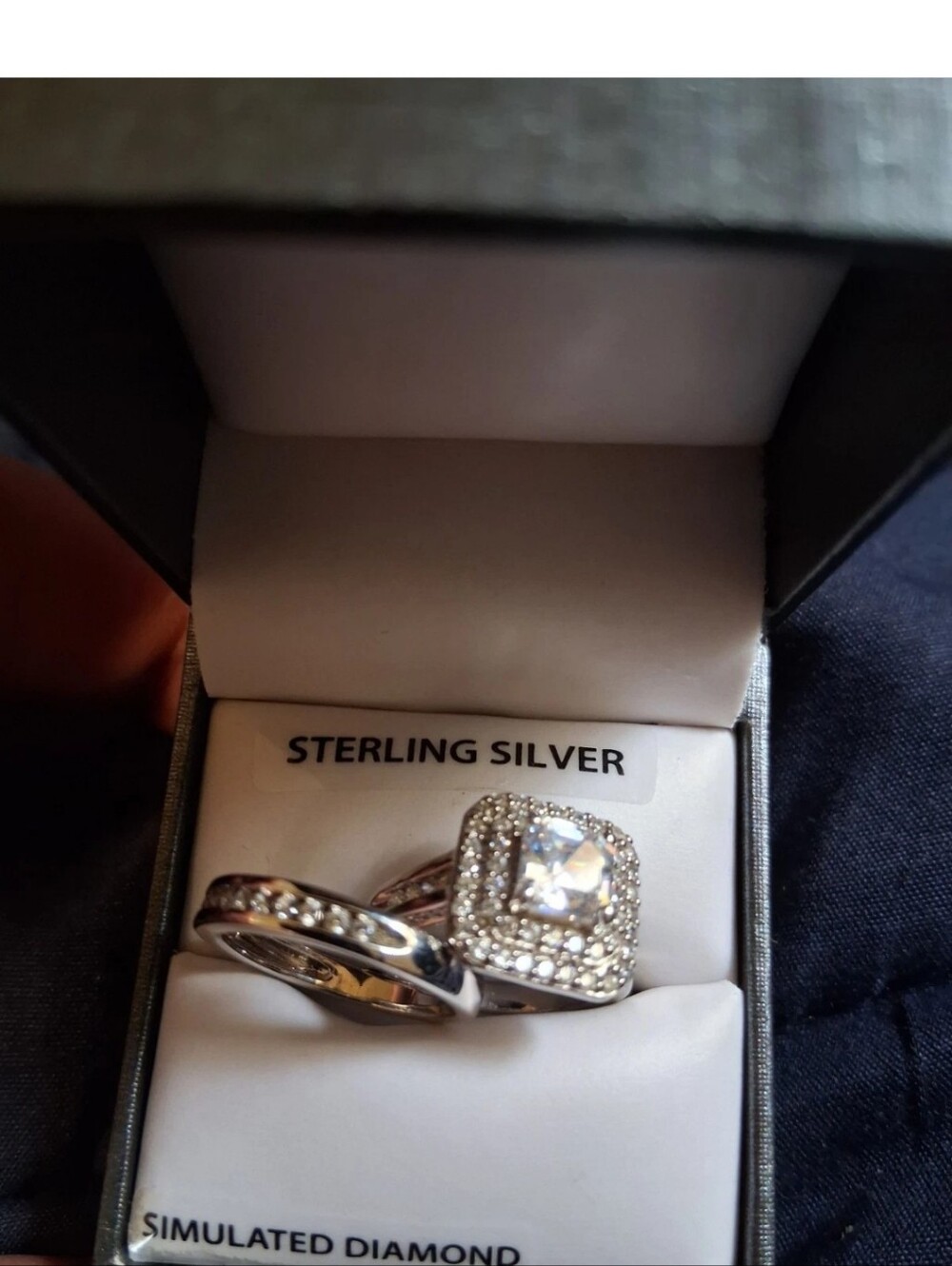 Sterling Silver Simulated Diamond Halo Engagement Ring Set - Silver Size 7